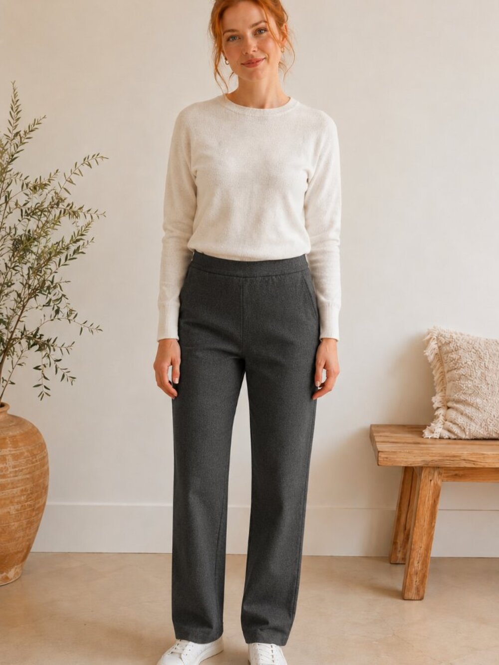 Tanjay Navy Pull-On Dress Pants | Stretch Career Office Trousers Classic